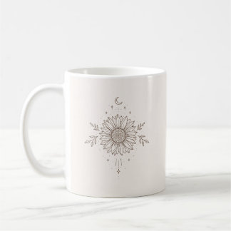 Sonnenblumen-Mond-Linienkunst Kaffeetasse