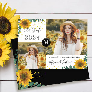 Sonnenblumen Monogram Foto Abschluss Ankündigung
