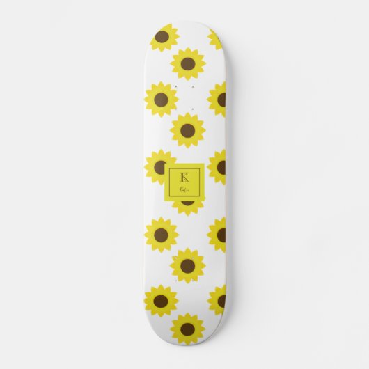 Sonnenblumen Monogram Hand Lettering Blumenchic Skateboard (Vorderseite)