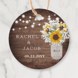 Sonnenblumen Monogram Jar Lights Rustische Hochzei Geschenkanhänger