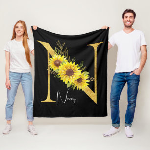 Sonnenblumen-Monogramm Buchstabe N Florales Buchst Fleecedecke