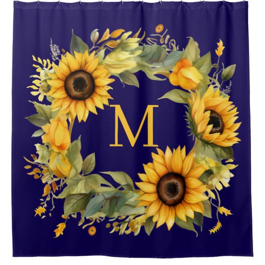 Sonnenblumen Monogramm Duschvorhang (Vorderseite)