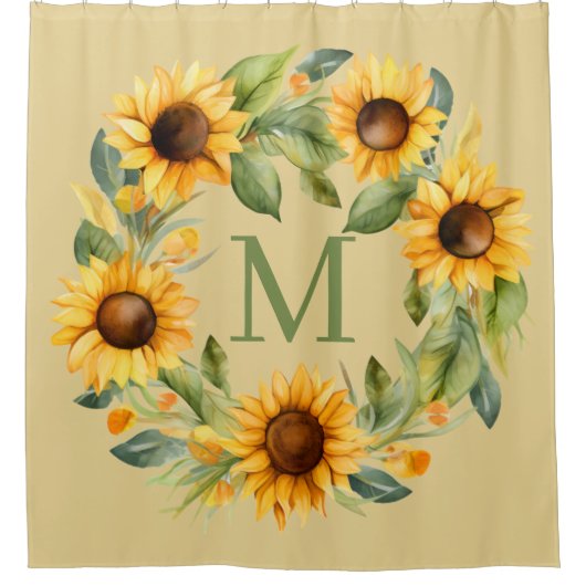 Sonnenblumen-Monogramm-Duschvorhang Duschvorhang (Vorderseite)
