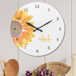 Sonnenblumen-Monogramm Große Wanduhr