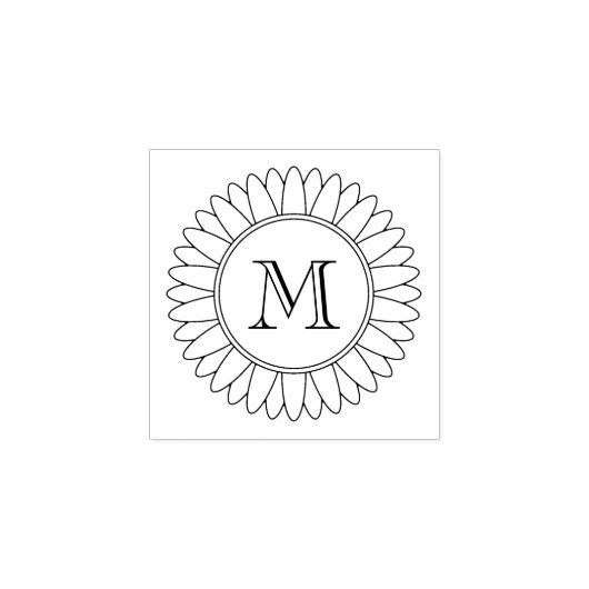 Sonnenblumen-Monogramm, Initial 1x1 Gummistempel (Prägung)