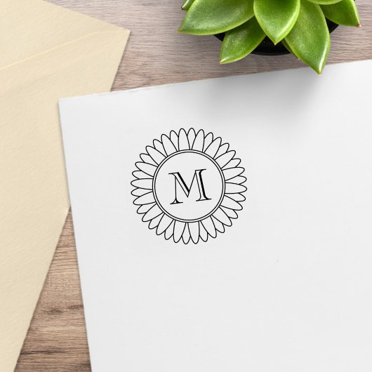 Sonnenblumen-Monogramm, Initial 1x1 Gummistempel