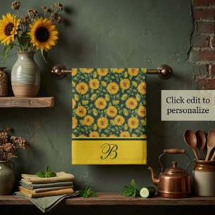 Sonnenblumen-Monogramm-Küchenhandtuch Geschirrtuch