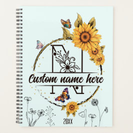 Sonnenblumen Monogramm niedliche Schmetterlinge 20 Planer