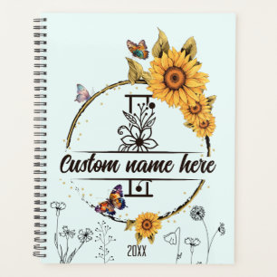 Sonnenblumen-Monogramm-Schmetterlinge Brief I Planer