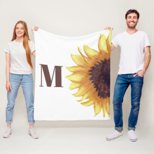 Sonnenblumen-Monogramm Weiß Fleecedecke