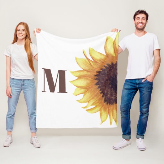 Sonnenblumen-Monogramm Weiß Fleecedecke (Beispiel)