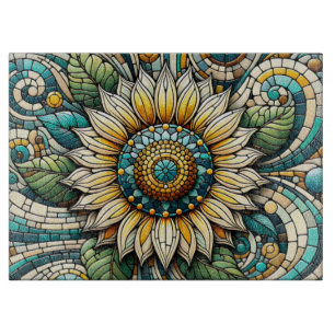 Sonnenblumen-Mosaik aus Glas Schneidebrett