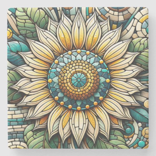 Sonnenblumen-Mosaik aus Glas Steinuntersetzer (Vorderseite)
