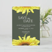 Sonnenblumen Moss Green Polterabend Save The Date (Stehend Vorderseite)