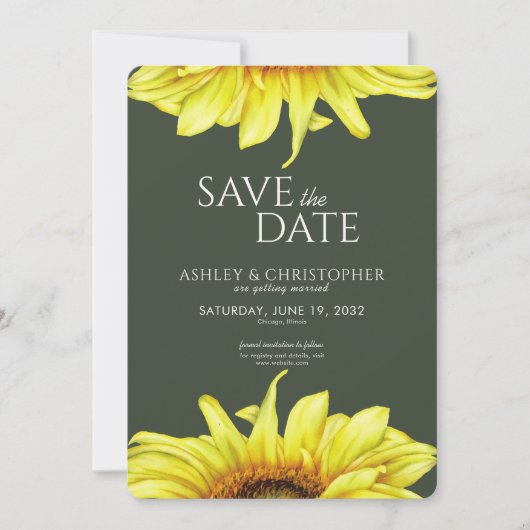 Sonnenblumen Moss Green Polterabend Save The Date (Vorderseite)