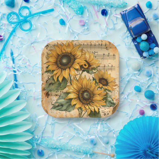 Sonnenblumen - Musikblatt Pappteller (Party)