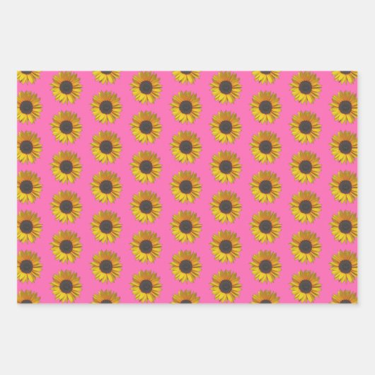 Sonnenblumen-Muster auf heiß rosa Geschenkpapier Set (Vorderseite 3)