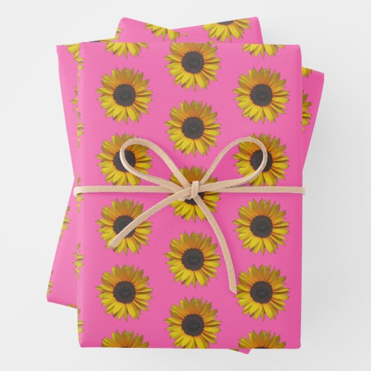 Sonnenblumen-Muster auf heiß rosa Geschenkpapier Set (Beispiel)