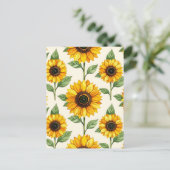 Sonnenblumen-Muster nahtlos in hellgelb Postkarte (Stehend Vorderseite)