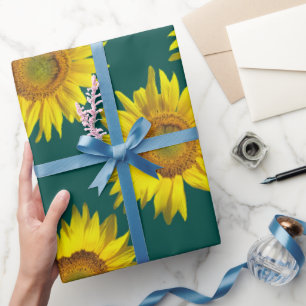 Sonnenblumen-Muster Türkis Geschenkpapier Rolle