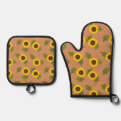 Sonnenblumen-Musterdesign – Hübsche Blumen-Ästheti Ofenhandschuh & Topflappen-Set (Vorderseite)