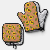Sonnenblumen-Musterdesign – Hübsche Blumen-Ästheti Ofenhandschuh & Topflappen-Set (Vorderseite/Rückseite)