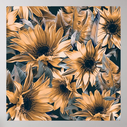 Sonnenblumen nahtlos Muster. Herbstwasserfarbe Poster (Vorne)
