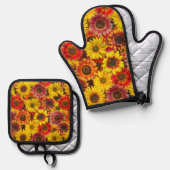Sonnenblumen Nahtloses Muster Ofenhandschuh & Topflappen-Set (Vorderseite/Rückseite)