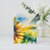 Sonnenblumen, natürliche Landschaft, Aquarellkunst Postkarte (Stehend Vorderseite)