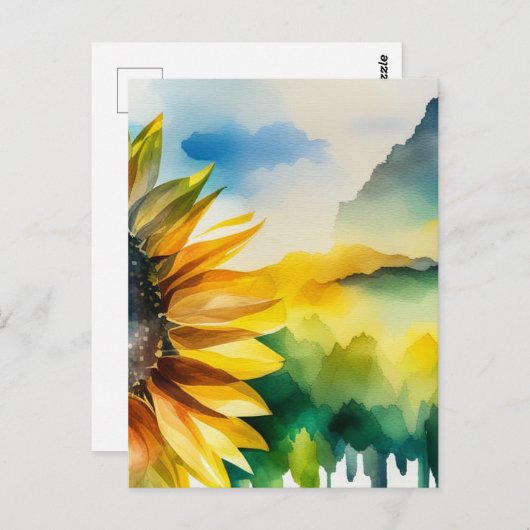 Sonnenblumen, natürliche Landschaft, Aquarellkunst Postkarte (Vorne/Hinten)