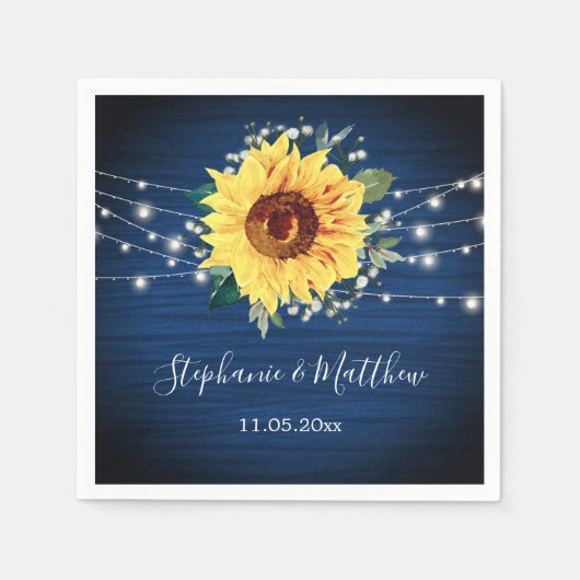 Sonnenblumen Navy Babys Atembeleuchtung Hochzeit Serviette (Vorderseite)