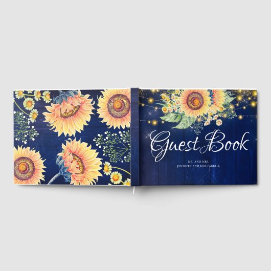 Sonnenblumen Navy Blauer Rustikale Hochzeit im Her Gästebuch (Voll)