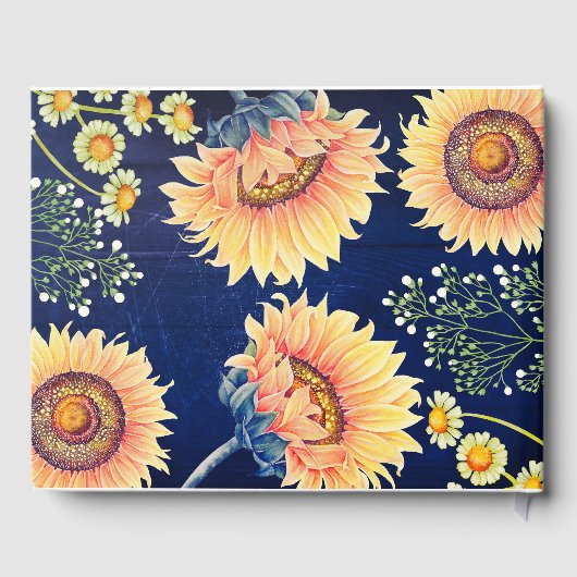 Sonnenblumen Navy Blauer Rustikale Hochzeit im Her Gästebuch (Rückseite)