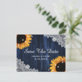 Sonnenblumen Navy Blauer Wald Spitze Rustikal Save Postkarte (Stehend Vorderseite)