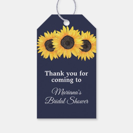 Sonnenblumen Navy Blue Brautparty Gefäldemarken Geschenkanhänger (Vorderseite)