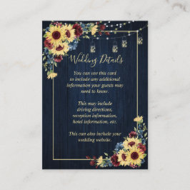 Sonnenblumen Navy Blue Burgundy Holz Blumendetails Begleitkarte