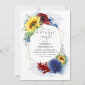 Sonnenblumen Navy Blue Burgundy Red Birthday Party Einladung (Vorderseite)