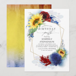 Sonnenblumen Navy Blue Burgundy Red Birthday Party Einladung