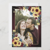 Sonnenblumen Navy Blue Burgundy Wood Floral Foto Einladung (Rückseite)