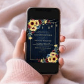 Sonnenblumen Navy Blue Burgundy Wood Floral Foto Einladung