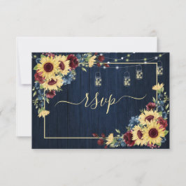 Sonnenblumen Navy Blue Burgundy Wood Floral +Menü RSVP Karte