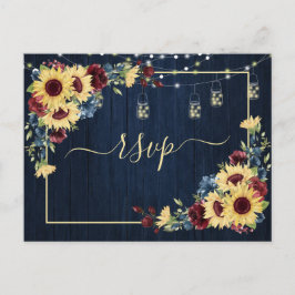 Sonnenblumen Navy Blue Burgundy Wood Floral UAWG Einladungspostkarte