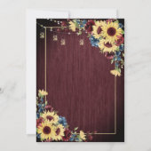 Sonnenblumen Navy Blue Burgundy Wood Floral Weddin Einladung (Rückseite)