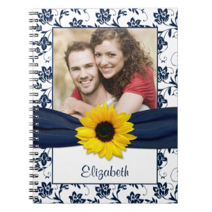 Sonnenblumen Navy Blue Damask Personalisiertes Not Notizblock