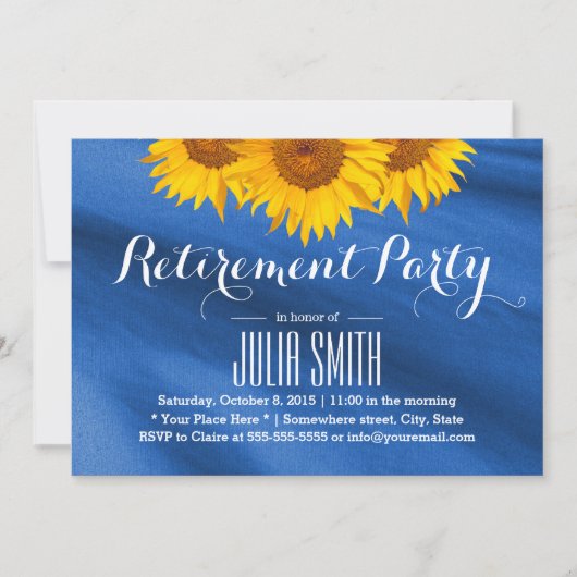 Sonnenblumen Navy Blue Fabric Retirement Party Einladung (Vorderseite)