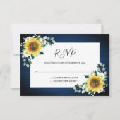 Sonnenblumen Navy Blue Floral Geometric Wedding RSVP Karte (Rückseite)
