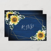 Sonnenblumen Navy Blue Floral Geometric Wedding RSVP Karte (Vorne/Hinten)