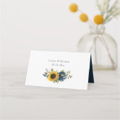Sonnenblumen Navy Blue Floral Hochzeit Platzkarte (Rückseite)