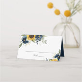 Sonnenblumen Navy Blue Floral Hochzeit Platzkarte (Vorderseite)