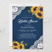 Sonnenblumen Navy Blue Foto QR Code Brautparty Einladung (Vorderseite)
